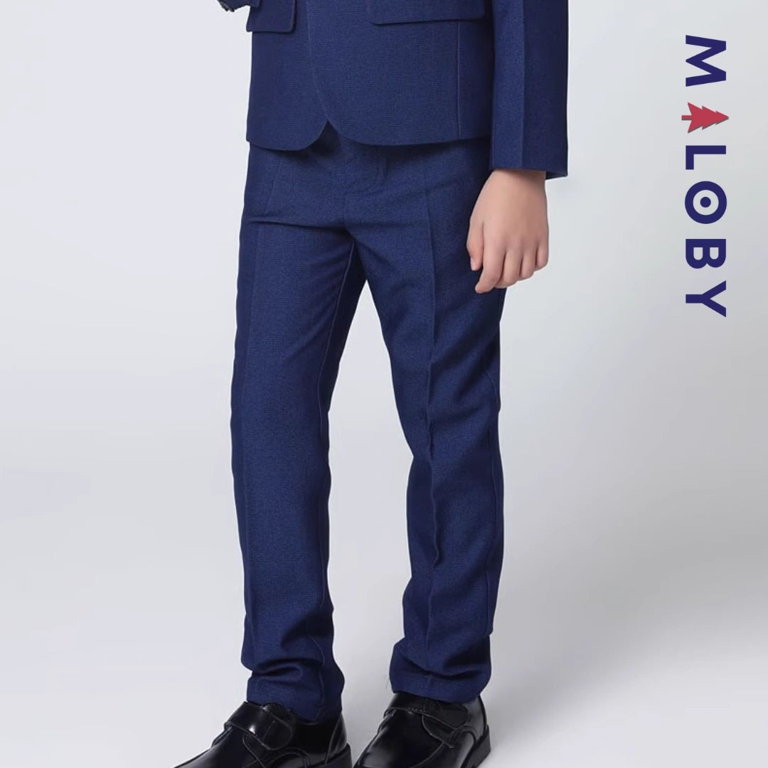 Costume 5 pièces bleu pour garçon, idéal pour anniversaires et événements festifs.