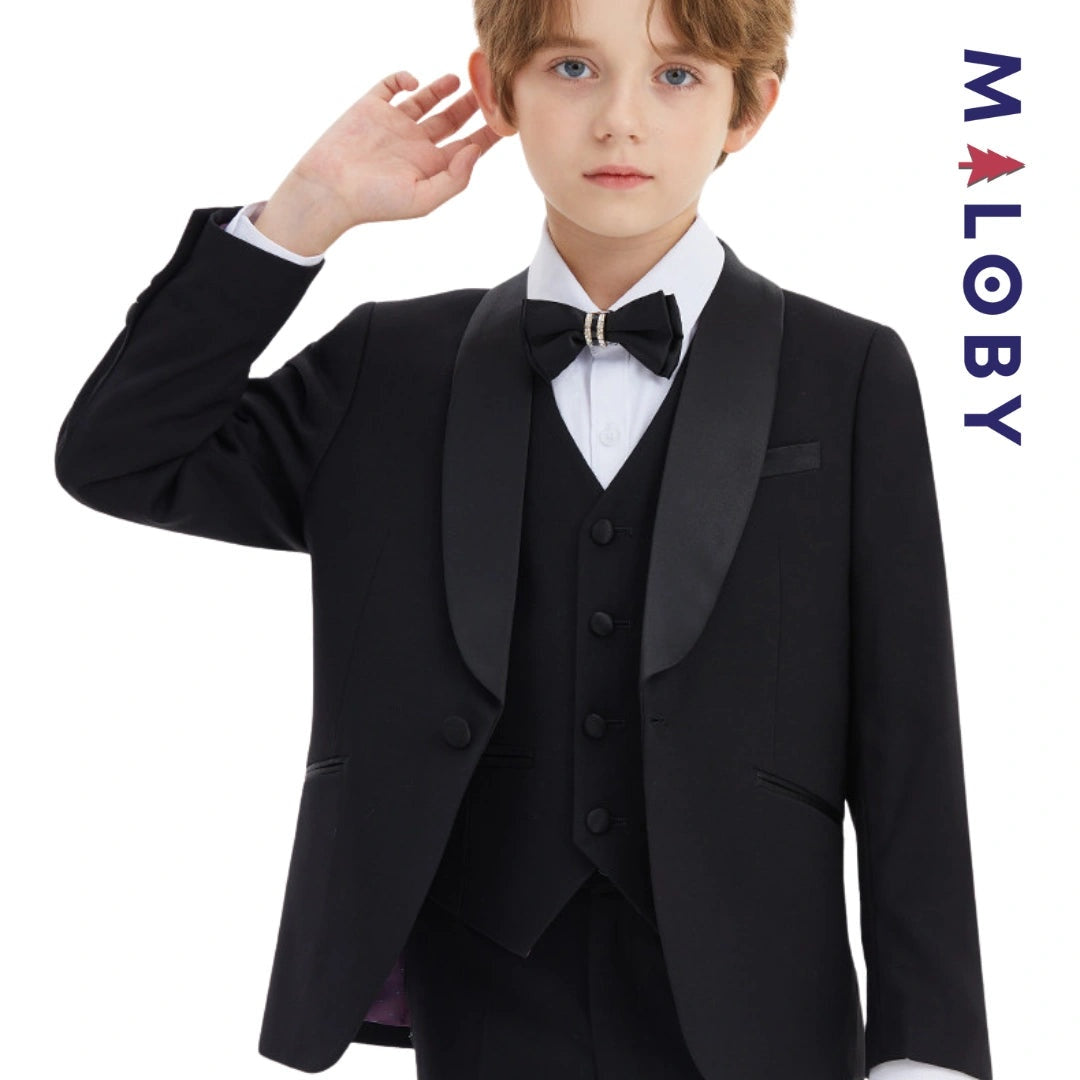Costume cérémonie 5 pièces enfant garçon noir pour événements spéciaux