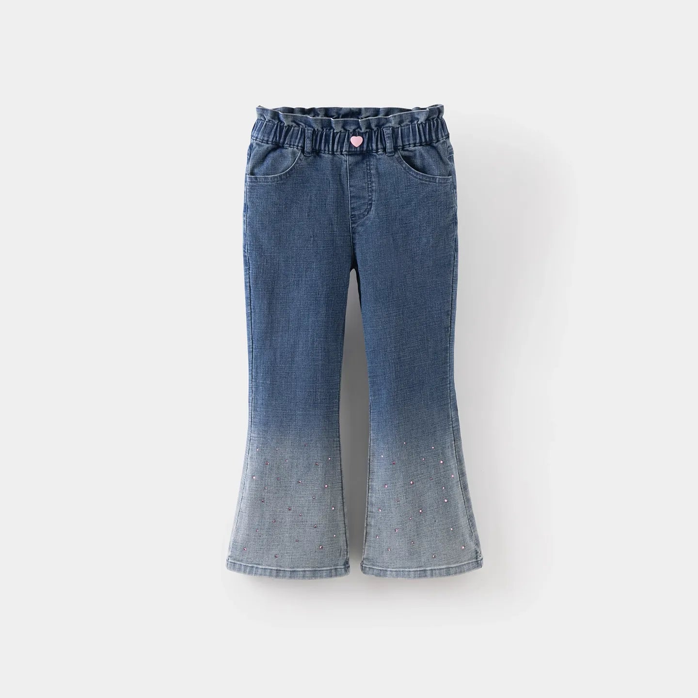 Pantalon denim large base en perles enfant fille- bleu