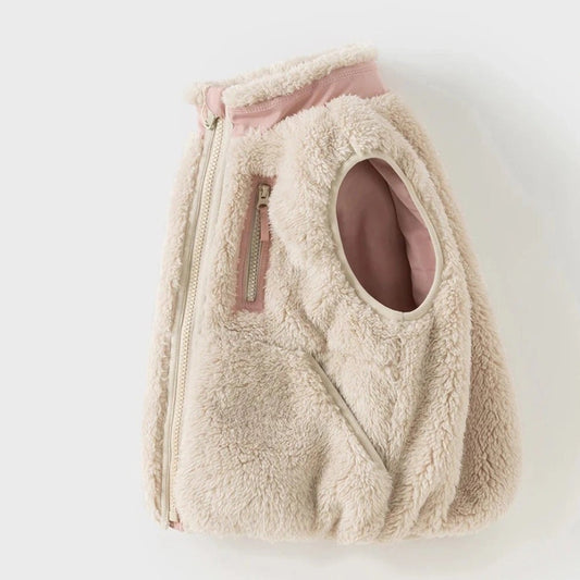 Veste sans manches en peluche enfant fille- Rose, vêtement enfant maroc MALOBY