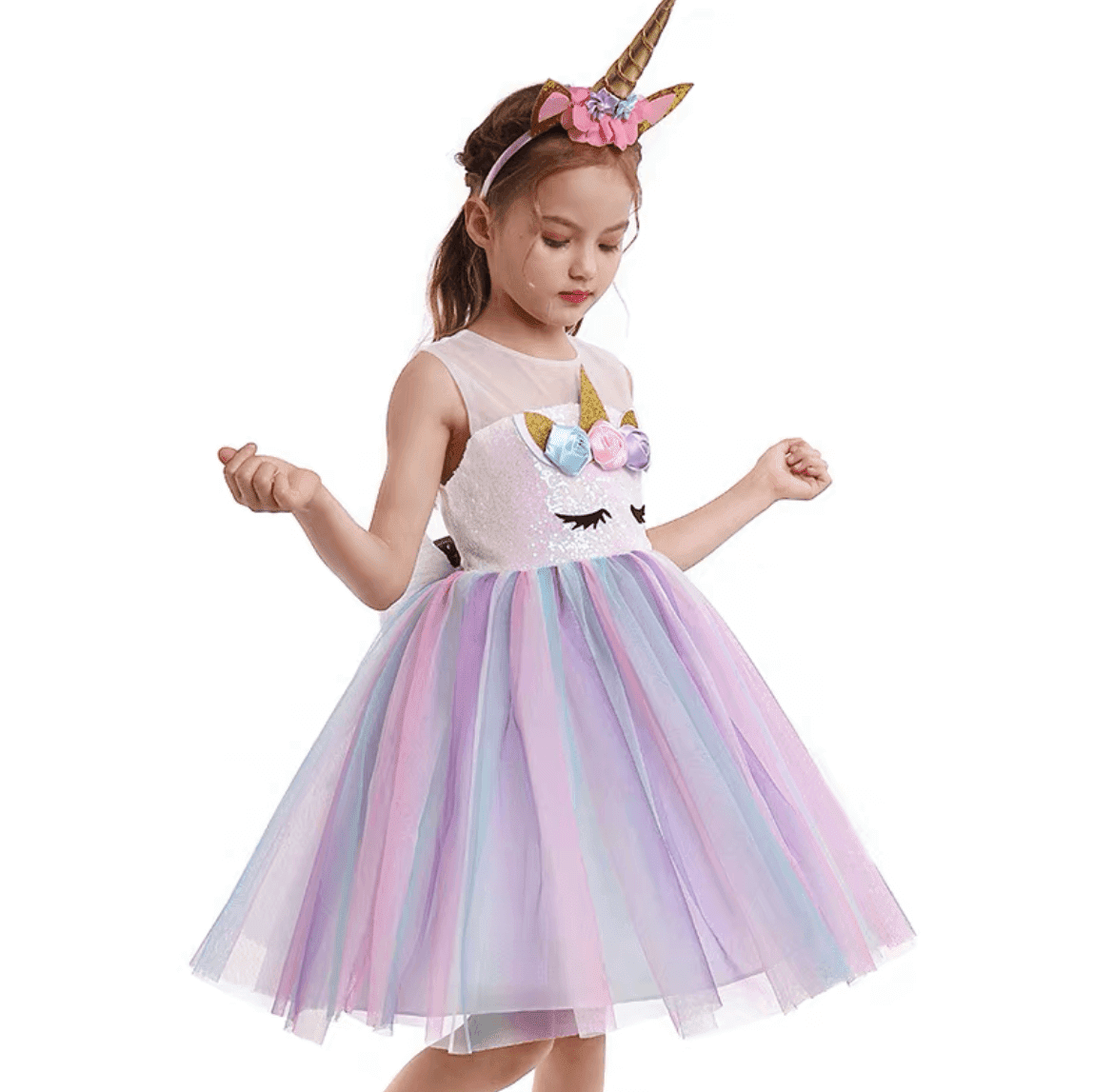 Robe de soirée d'anniversaire pour enfants, tenue licorne arc-en-ciel,  motif floral, pour filles de 3 à 12 ans, ✓ Meilleur prix au Maroc et  ailleurs