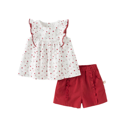 Ensemble d'été 2 pièces enfant fille -Rouge