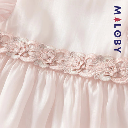 Robe cérémonie à fleurs brodées enfant fille- Rose poudré