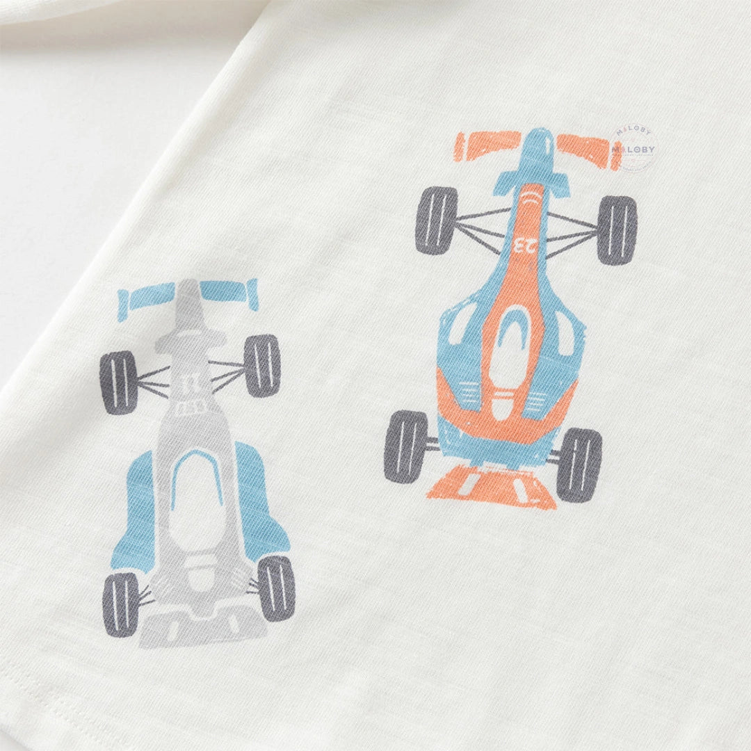 T-shirt en pur coton motif graphique enfant garçon bleu et blanc - MALOBY