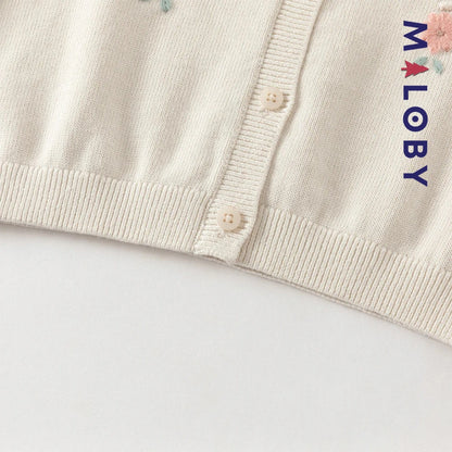 Cardigan en pur coton brodé enfant fille -Beige -robes et ensembles pour filles, bébés et garcons - MALOBY