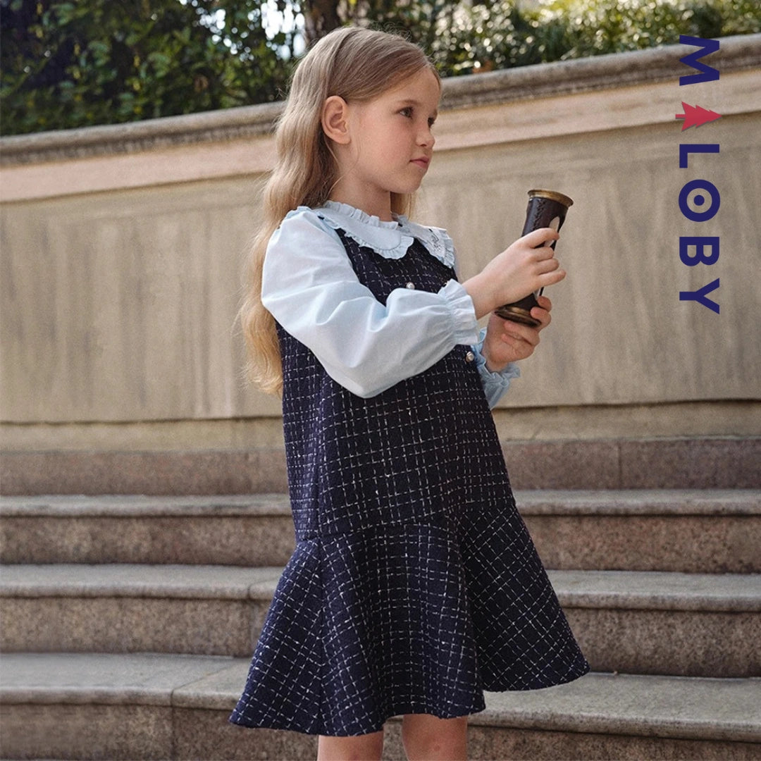 Robe à carreaux effet 2 en 1 enfant fille- bleu -robes et ensembles pour filles, bébés et garcons - MALOBY