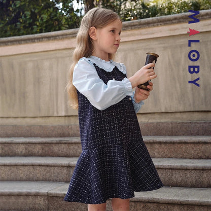 Robe à carreaux effet 2 en 1 enfant fille- bleu -robes et ensembles pour filles, bébés et garcons - MALOBY