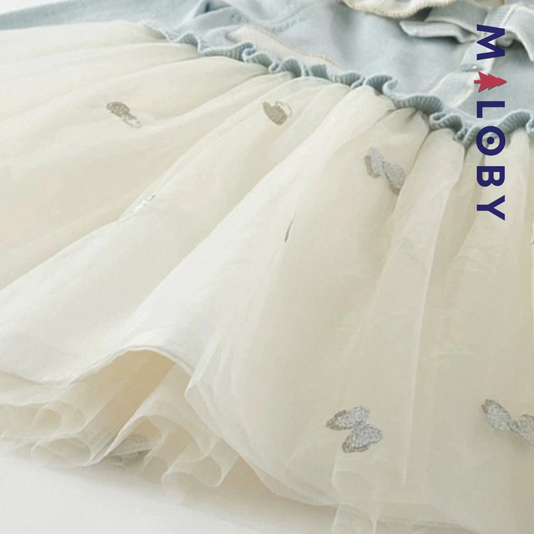 Robe en maille et en tulle effet 2 en 1 enfant fille - Bleu ciel