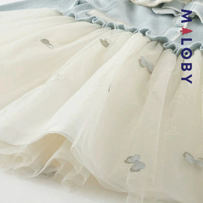 Robe en maille et en tulle effet 2 en 1 enfant fille - Bleu ciel