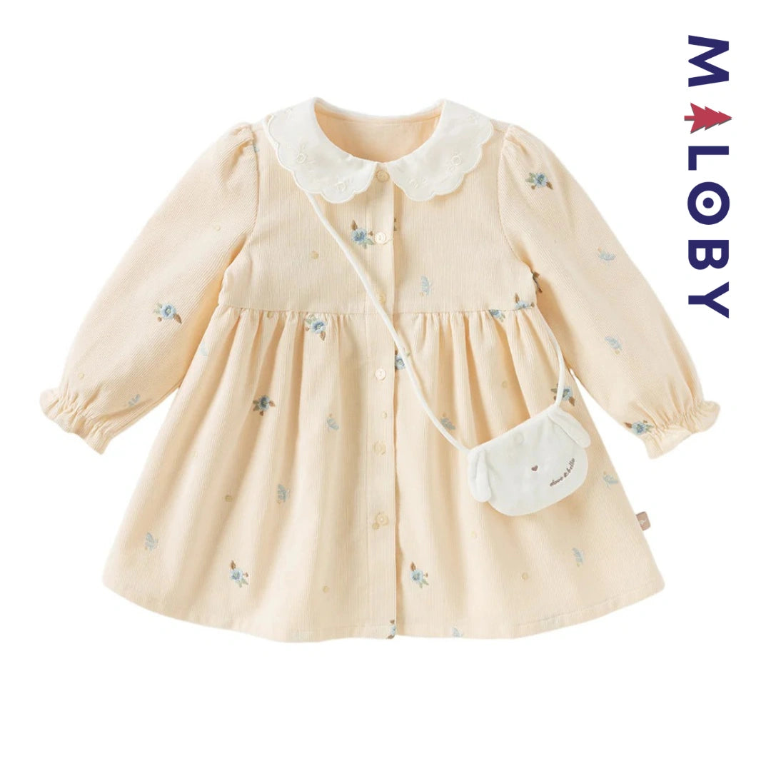 Ensemble robe en velours côtelé + sac fantaisie enfant fille- jaune -robes et ensembles pour filles, bébés et garcons - MALOBY