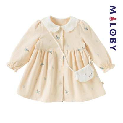 Ensemble robe en velours côtelé + sac fantaisie enfant fille- jaune -robes et ensembles pour filles, bébés et garcons - MALOBY