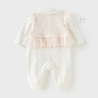Combinaison habillée effet 2 en 1 enfant fille rose, vêtement bébé maroc - MALOBY