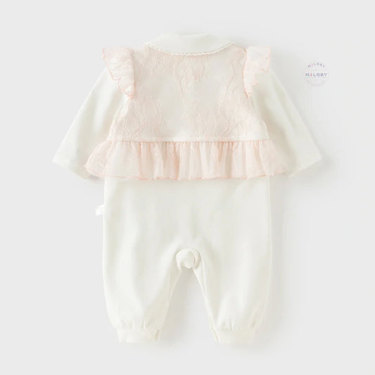 Combinaison habillée effet 2 en 1 enfant fille rose, vêtement bébé maroc - MALOBY