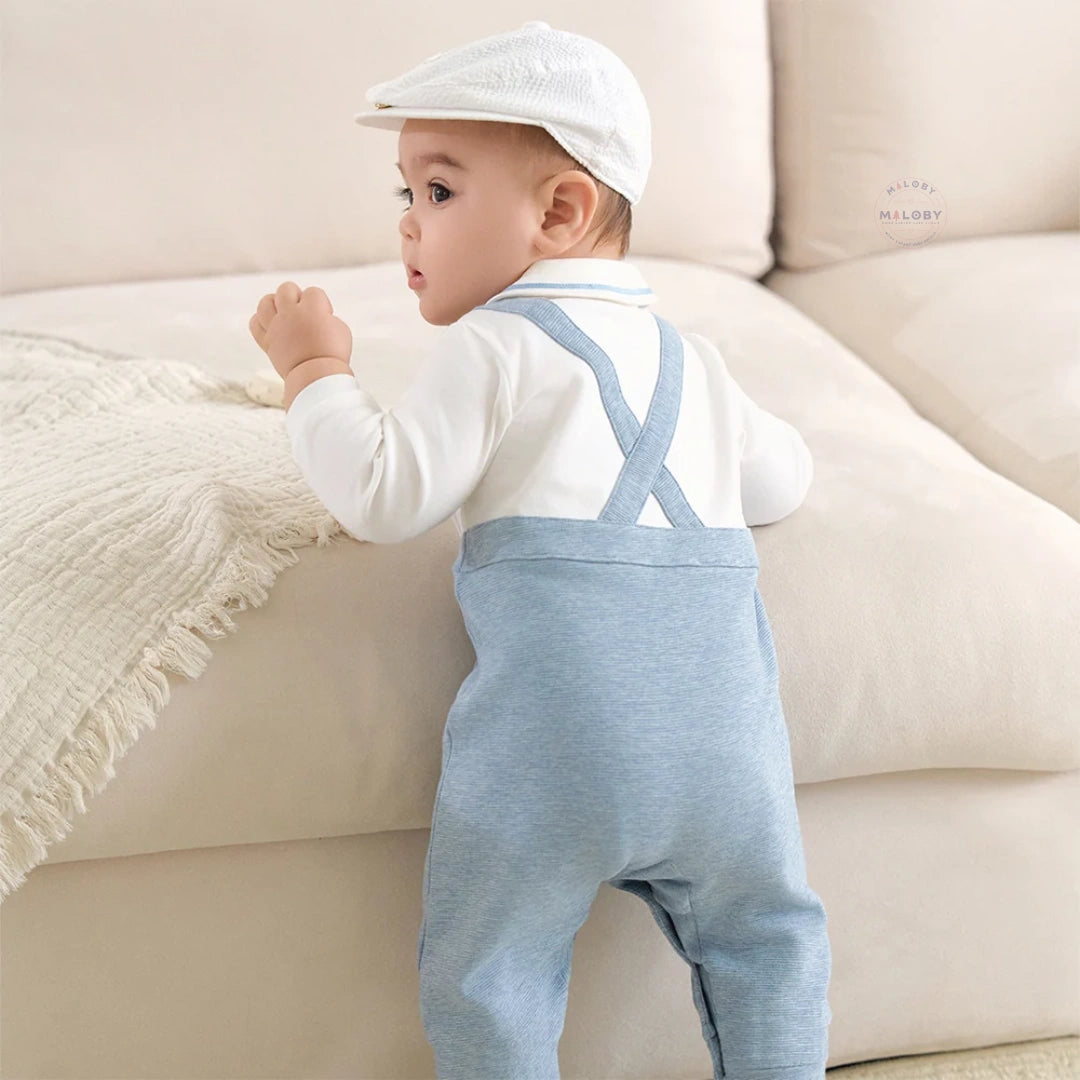 Combinaison cérémonie avec nœud papillon enfant garçon bleu, vêtement bébé maroc - MALOBY