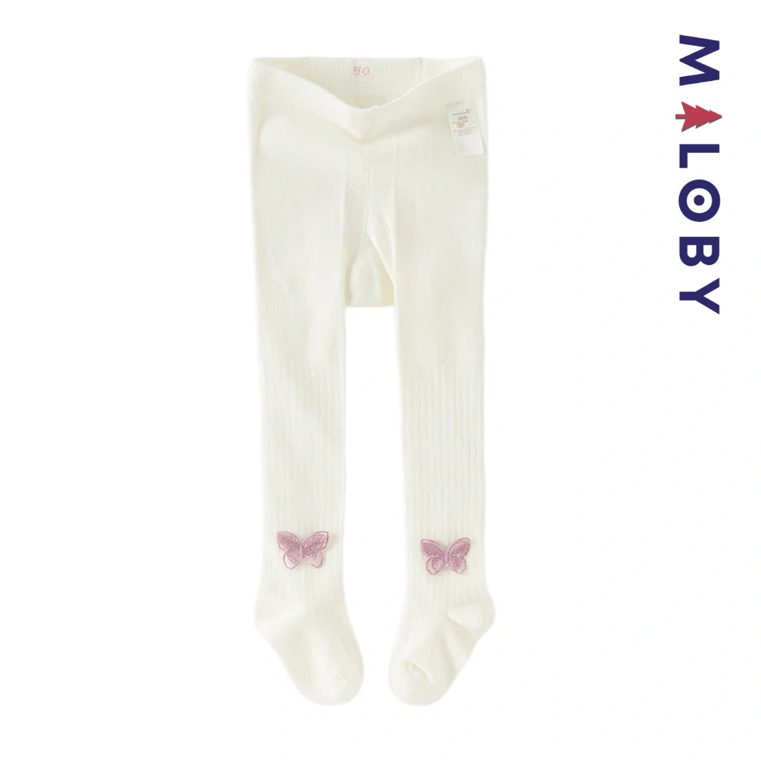 Collant côtelé avec papillons brodés enfant fille– Beige