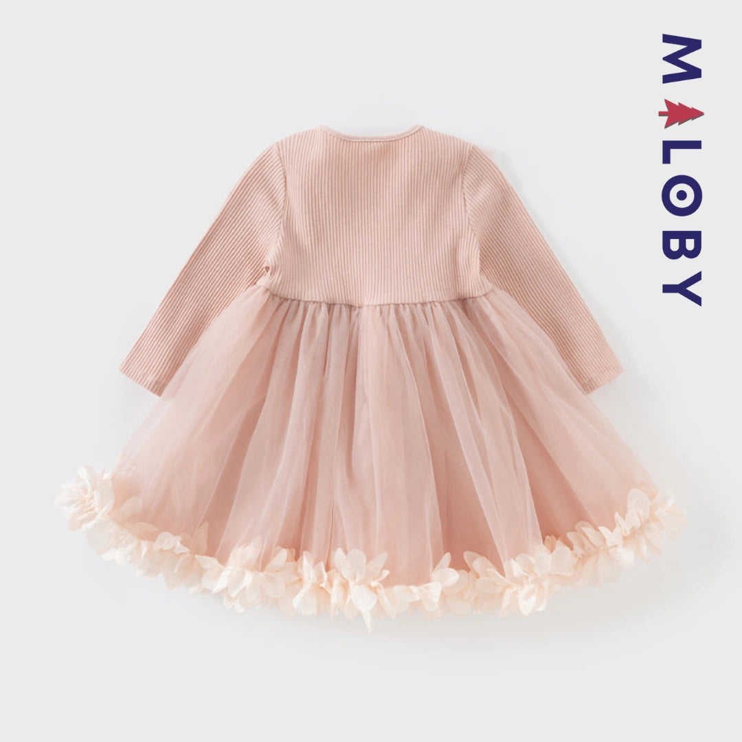 Robe cérémonie bi-matière enfant fille-Rose -robes et ensembles pour filles, bébés et garcons - MALOBY