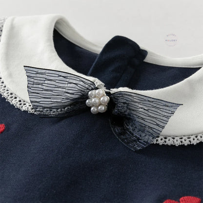 Robe bi-matière motif papillons enfant fille marine, robe fille maroc - MALOBY