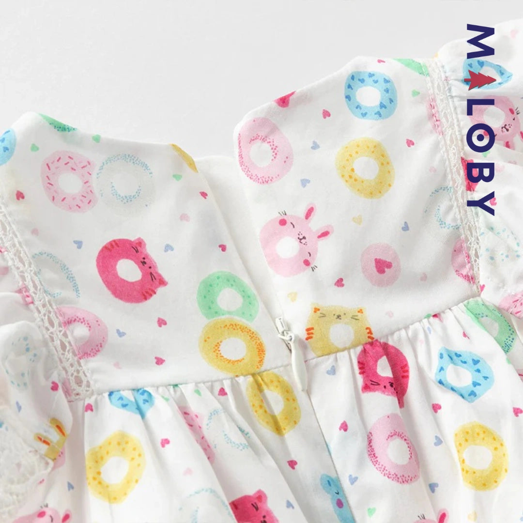 Robe d'été imprimée enfant fille -blanc imprimé -robes et ensembles pour filles, bébés et garcons - MALOBY