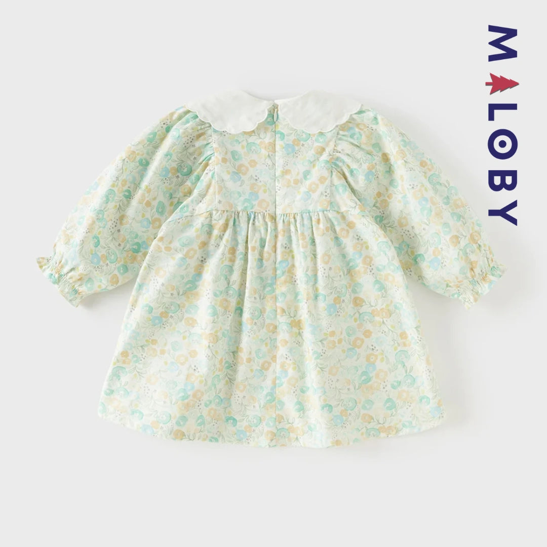 Robe Fleurie à col brodé avec mini sac chat enfant fille -Floral