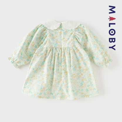 Robe Fleurie à col brodé avec mini sac chat enfant fille -Floral