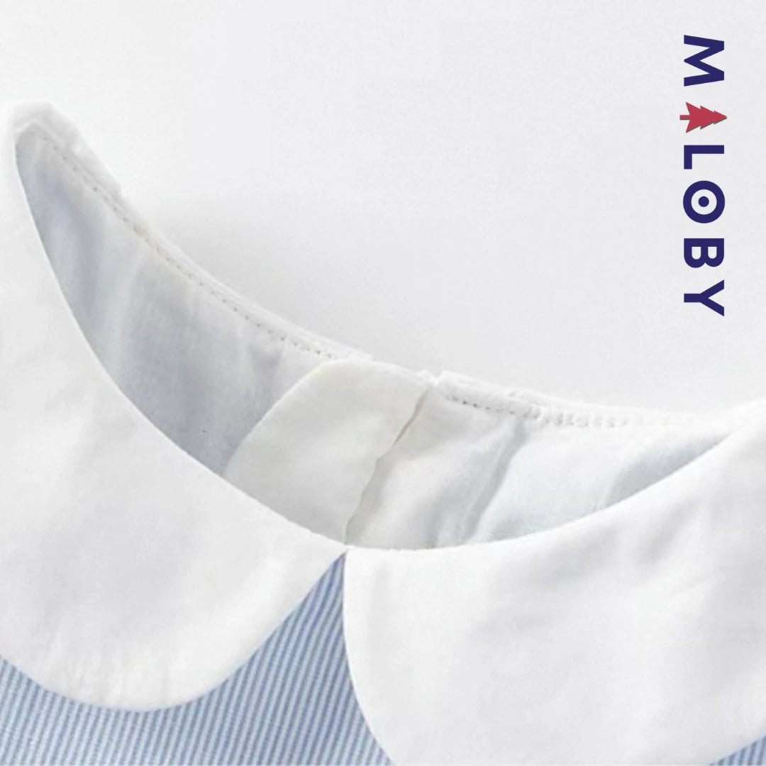 Robe rayée col claudine enfant fille-bleu ciel