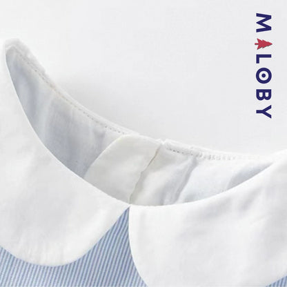 Robe rayée col claudine enfant fille-bleu ciel
