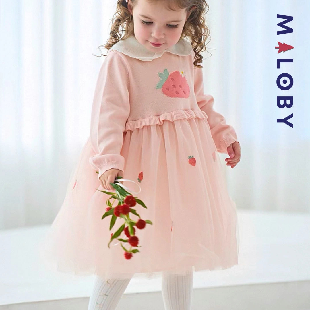 Robe bi-matière motif fraise- rose