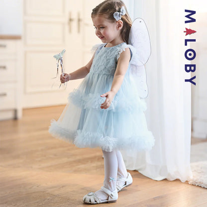 Robe princesse bleue sans manches en tulle respirante pour petites filles