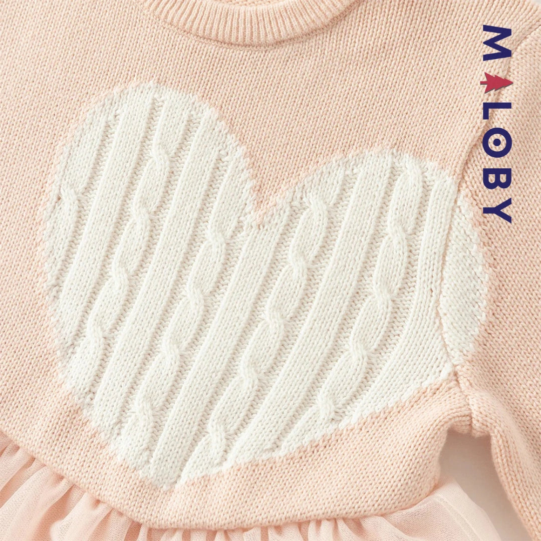 Robe bi-matière motif cœur enfant fille -Rose -robes et ensembles pour filles, bébés et garcons - MALOBY