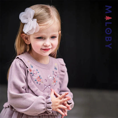 Robe bi-matière motifs brodés enfant fille- violet