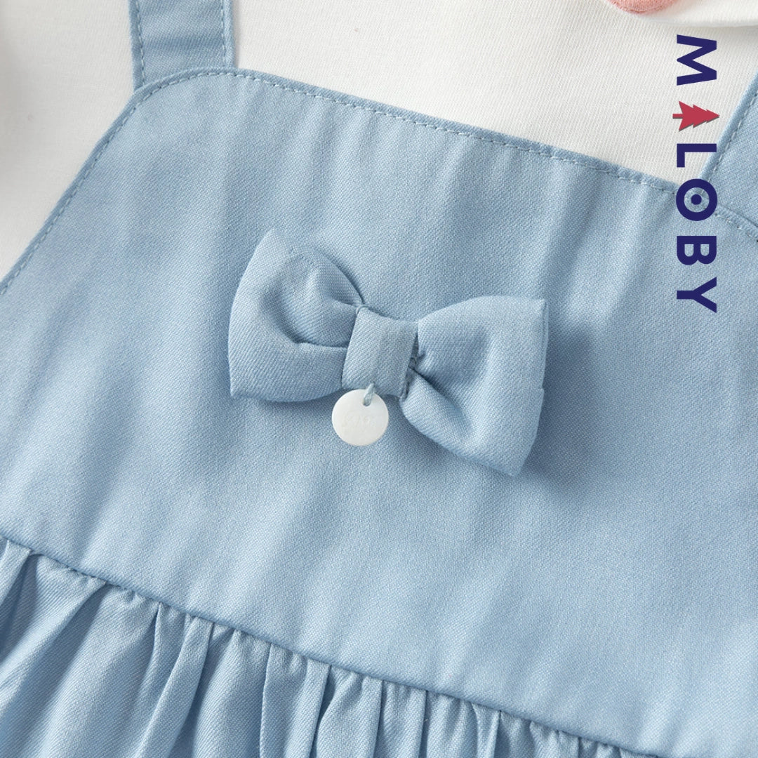 Robe été bi-matière effet 2 en 1 enfant fille- Bleu