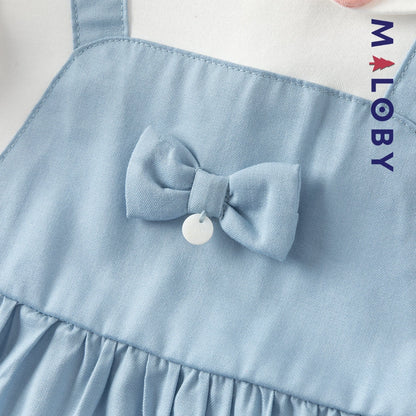 Robe été bi-matière effet 2 en 1 enfant fille- Bleu