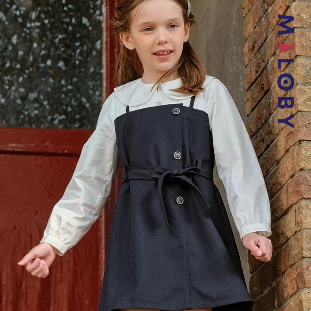 Robe ceinturée effet 2 en 1 enfant fille -Marine -robes et ensembles pour filles, bébés et garcons - MALOBY