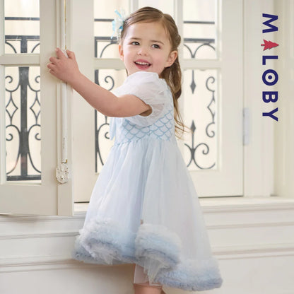 Robe princesse en tulle légère à manches courtes grise et bleue pour filles