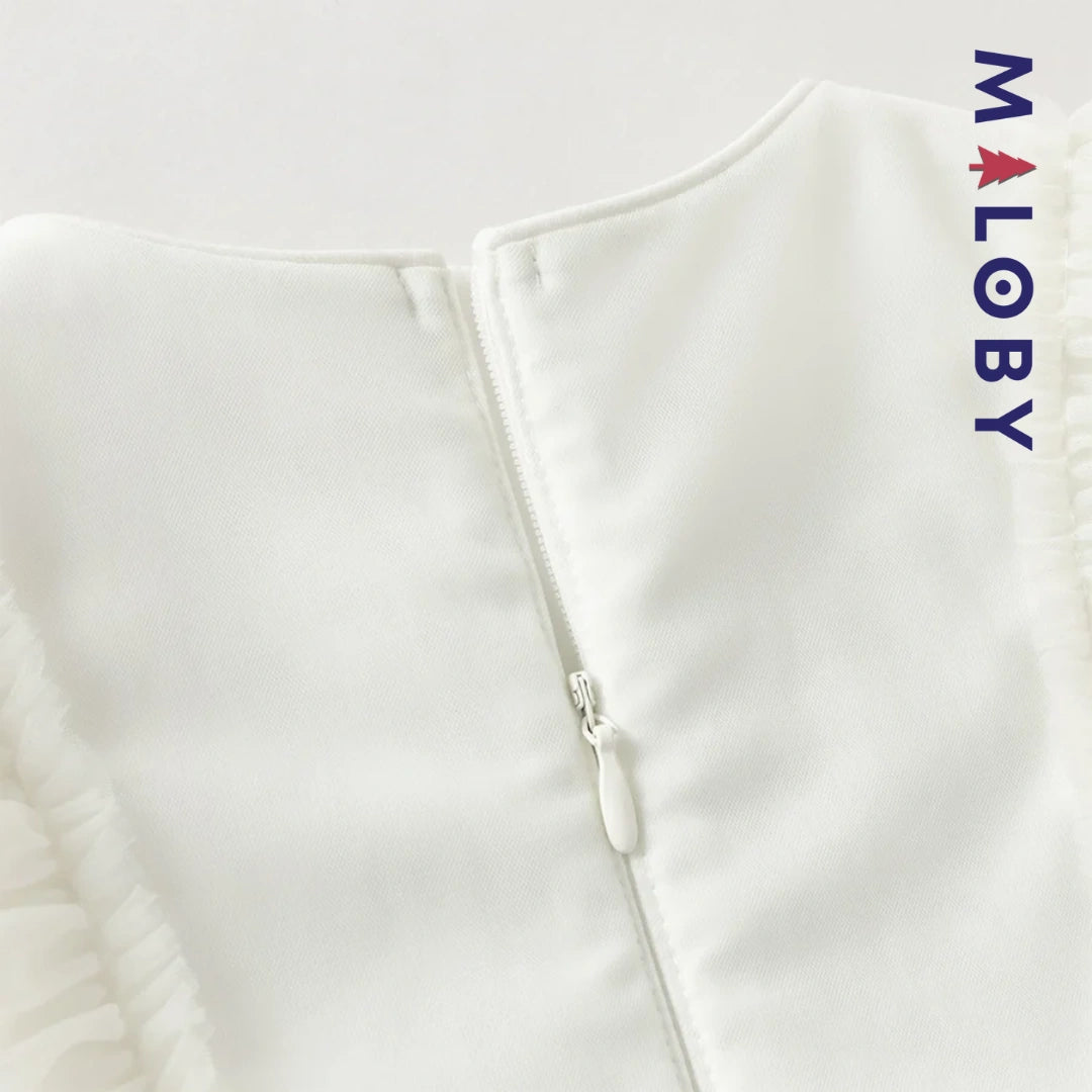 Robe cérémonie brodée fleurs enfant fille -Beige