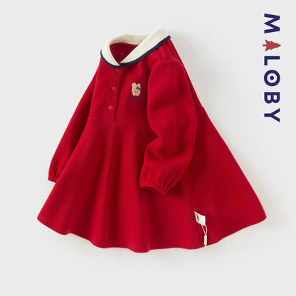Robe en pur coton manches longues enfant fille -rouge
