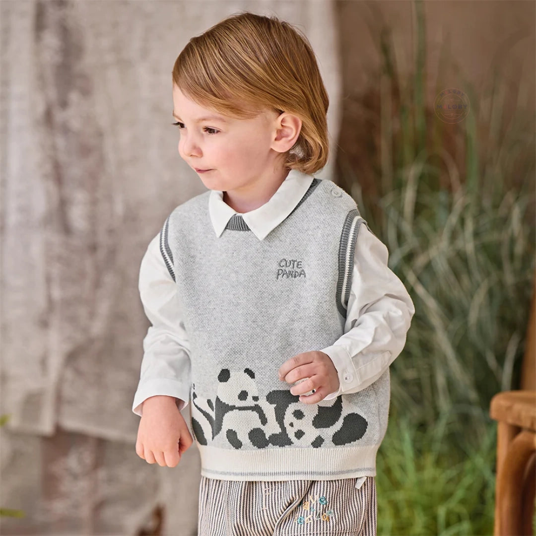 Pull sans manches en coton tricoté enfant garçon -Gris