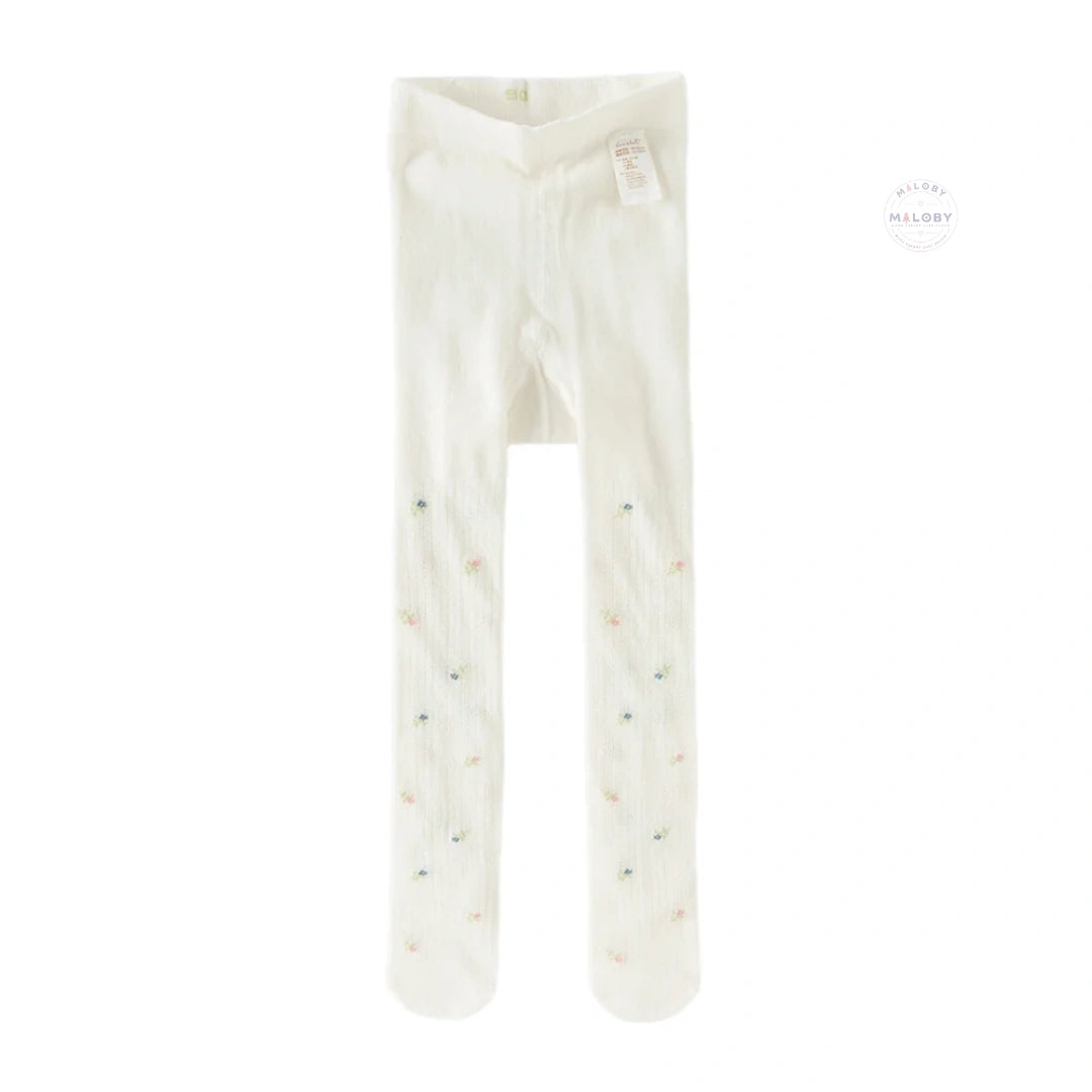 Collant en pointelle épais à motifs fleurettes enfant fille blanc - MALOBY