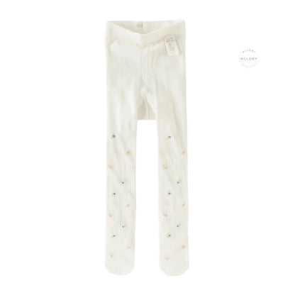 Collant en pointelle épais à motifs fleurettes enfant fille blanc - MALOBY