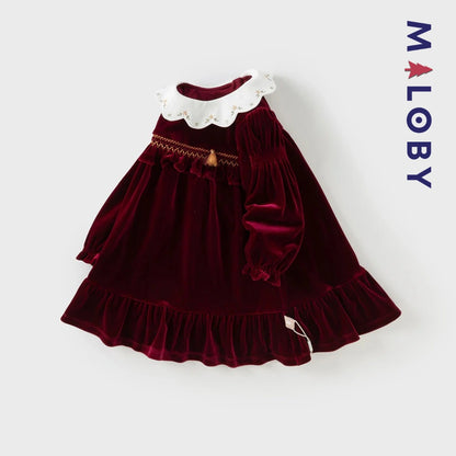 Robe en velours unie enfant fille - bordeaux