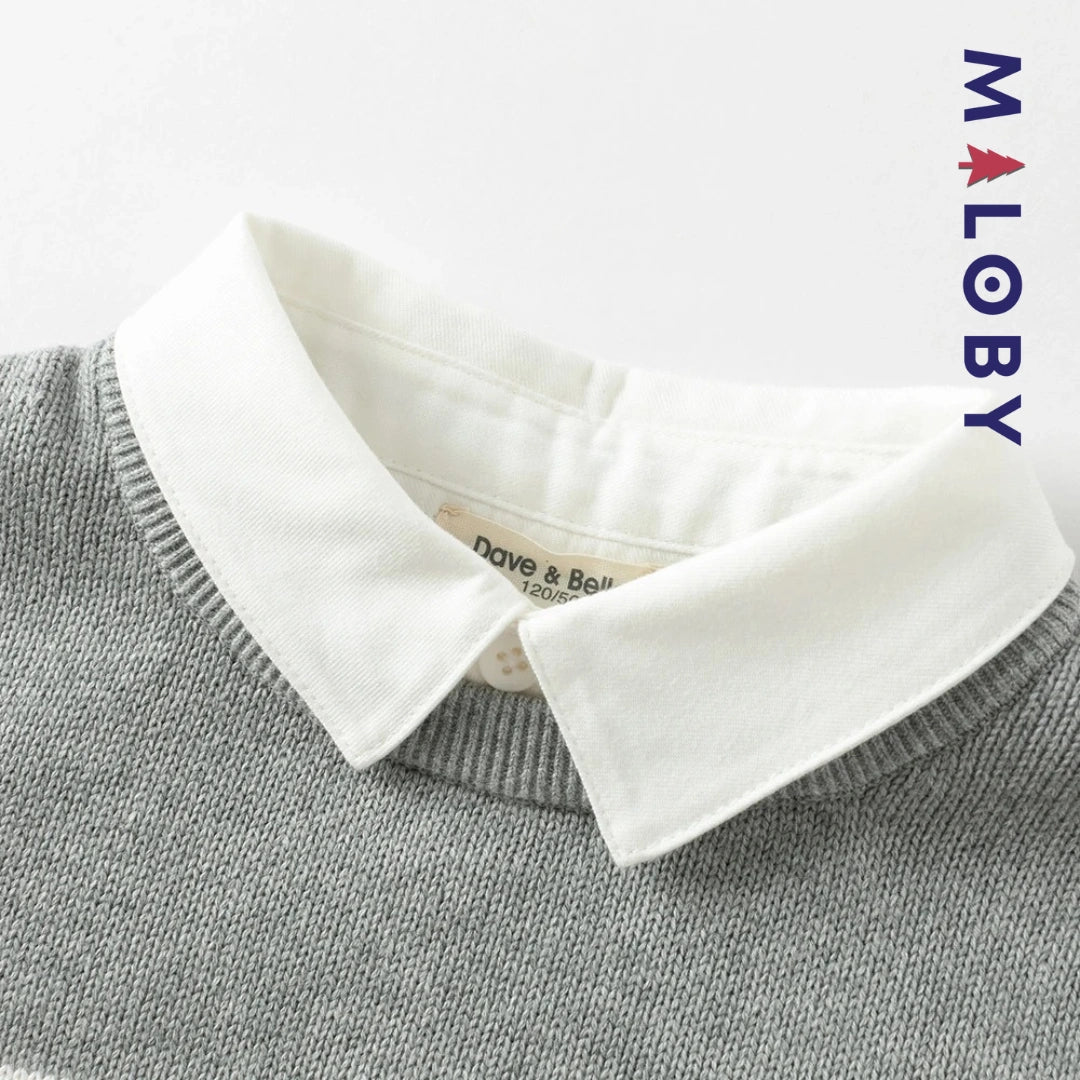 Pull à col chemise enfant garçon- marine -robes et ensembles pour filles, bébés et garcons - MALOBY