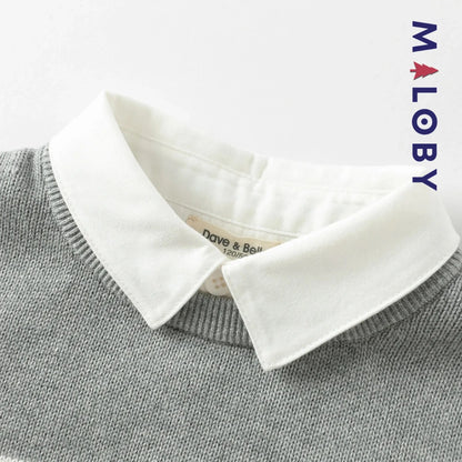 Pull à col chemise enfant garçon- marine -robes et ensembles pour filles, bébés et garcons - MALOBY
