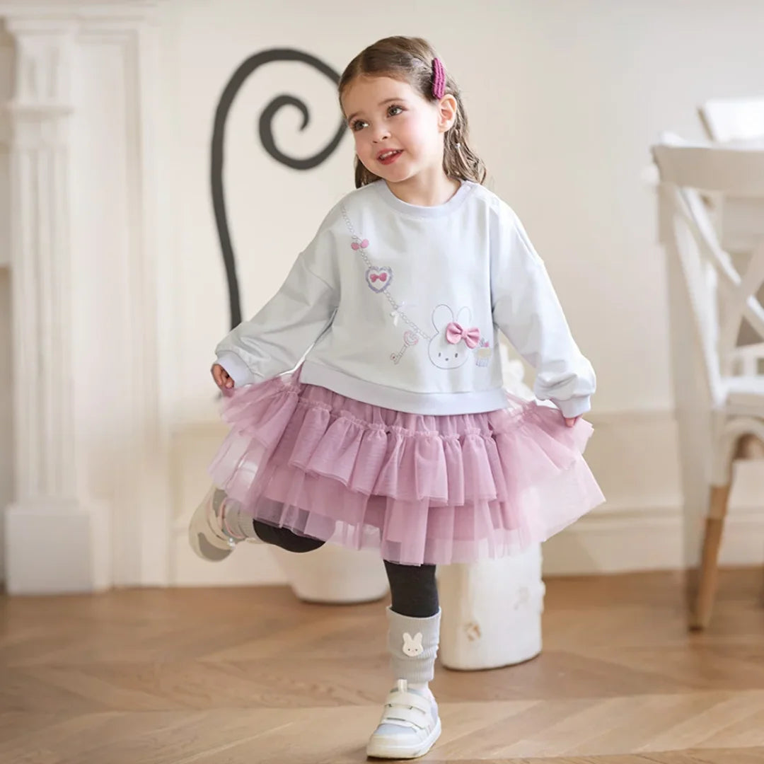 Robe Effet 2-en-1 Sweat et Tulle enfant fille –Violette