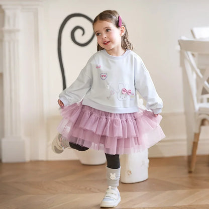 Robe Effet 2-en-1 Sweat et Tulle enfant fille –Violette