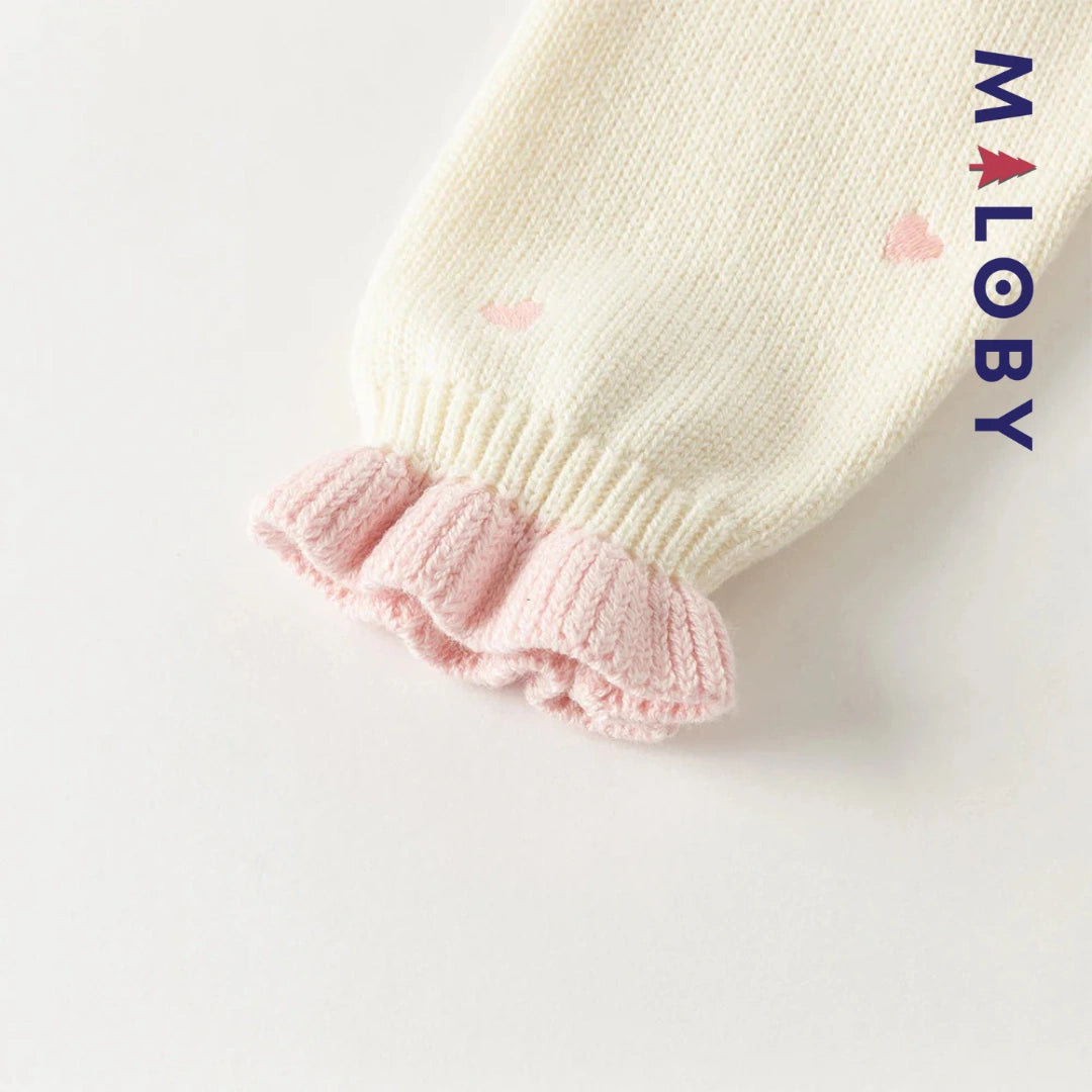 Pull en maille motifs cœurs enfant fille- Rouge / Beige