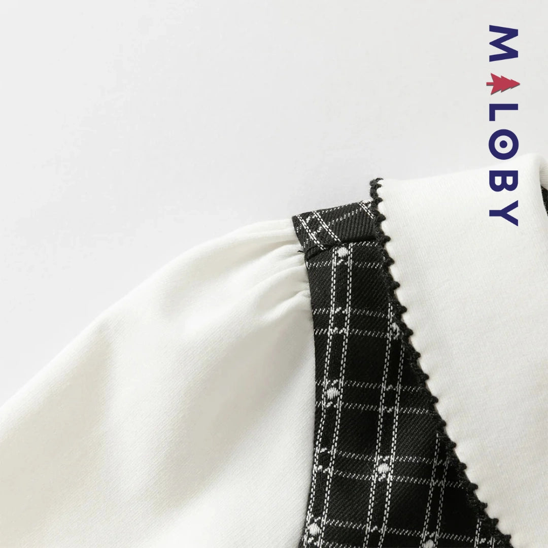 Robe à carreaux effet 2 en 1 enfant fille- noir/blanc