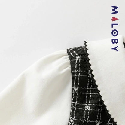 Robe à carreaux effet 2 en 1 enfant fille- noir/blanc