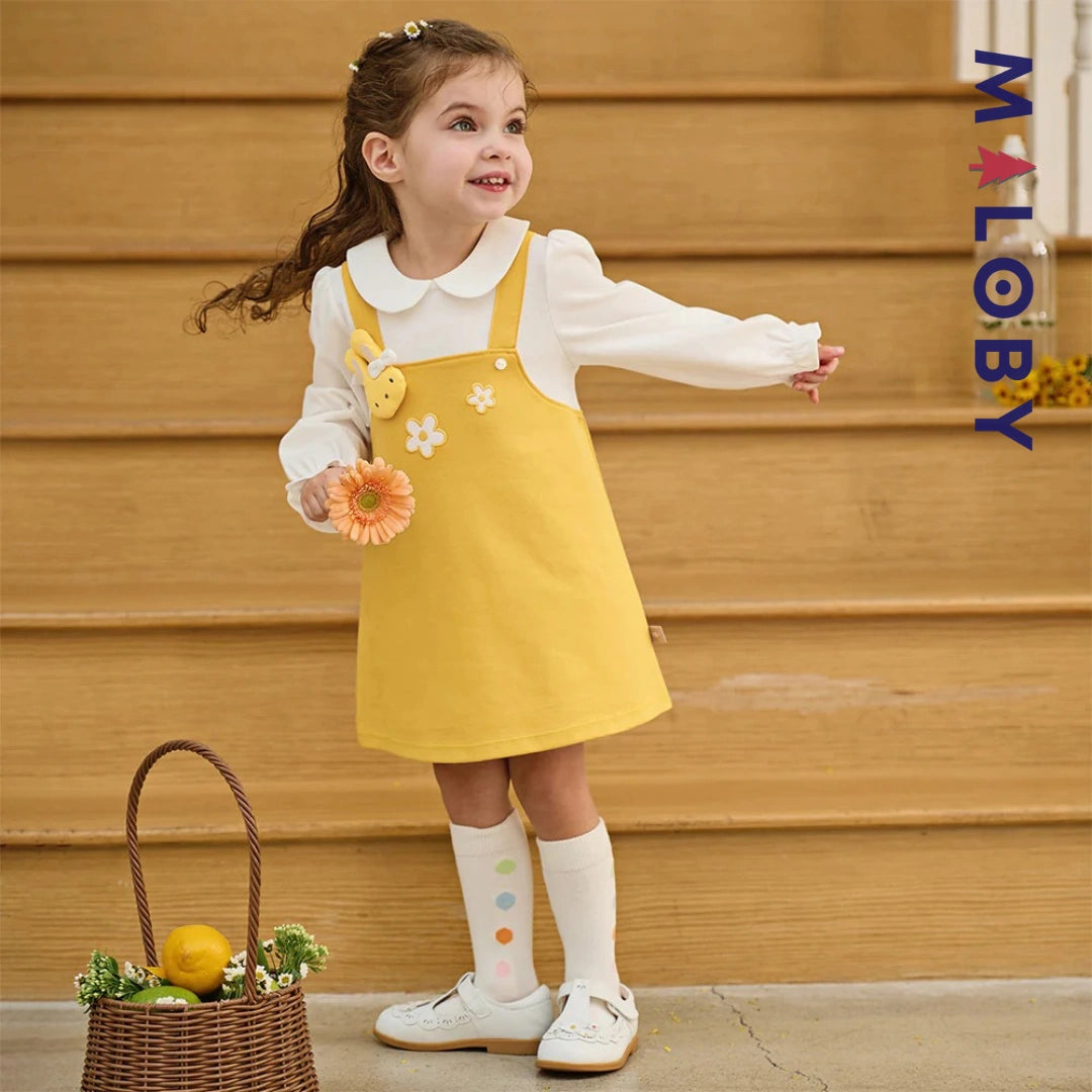 Robe bi-matière effet 2 en 1 enfant fille- Jaune -robes et ensembles pour filles, bébés et garcons - MALOBY