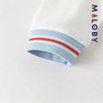 Polo manches longues en coton premium enfants garçon –Blanc