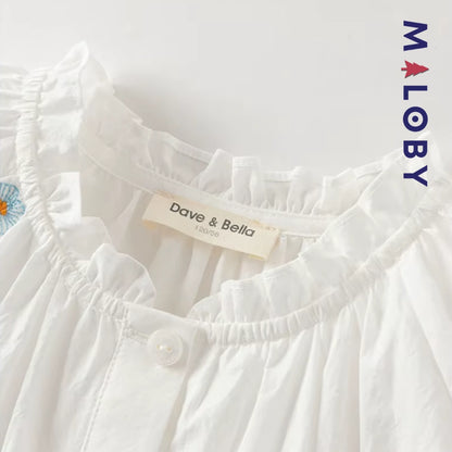 Chemise brodée en pur coton enfant fille -Beige